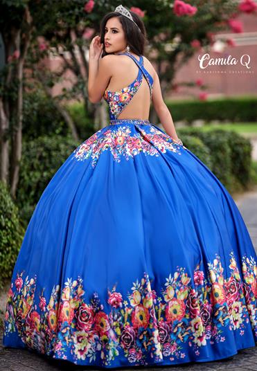 Camila Q Quinceanera Dress 17041 High Neck Floral Ballgown Open Back P ...
