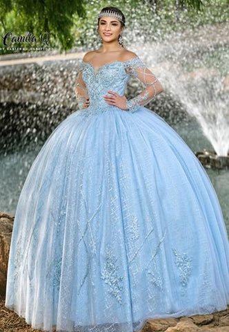 blue long sleeve quinceanera dresses