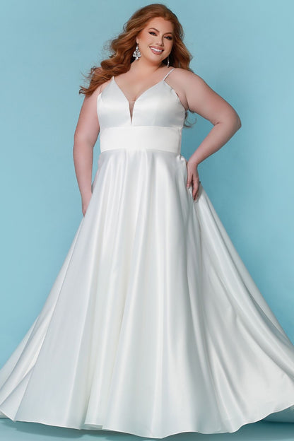 Sydney's Closet SC5269 Wedding Dress Satin V Neckline Plus Sized SC 5269 Clementine