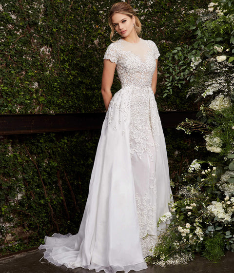 Beaded Lace Halter Bridal Dress with Detachable Overskirt - VQ