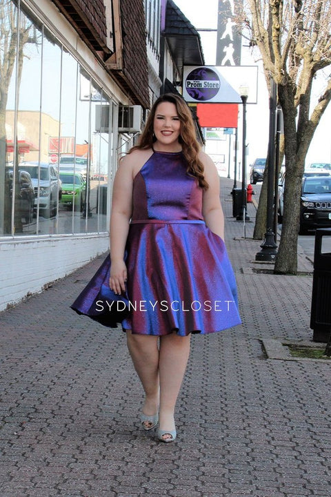 Sydneys Closet SC8115 Size 20 Red Plus Size Satin A Line Formal Cocktail  Dress Homecoming Pockets