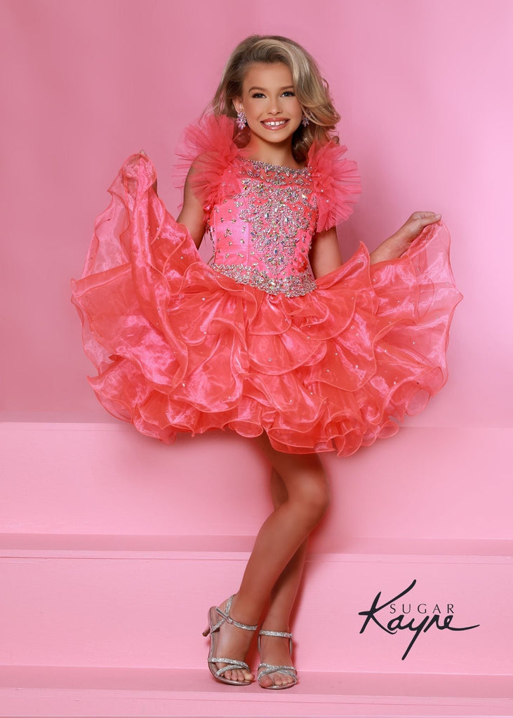 Sugar Kayne C211 Sz 3t Hot Coral Short Ruffle Cupcake Pageant Dress Cr