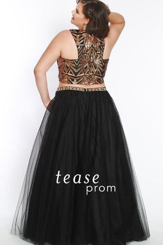 black and gold two piece prom dress