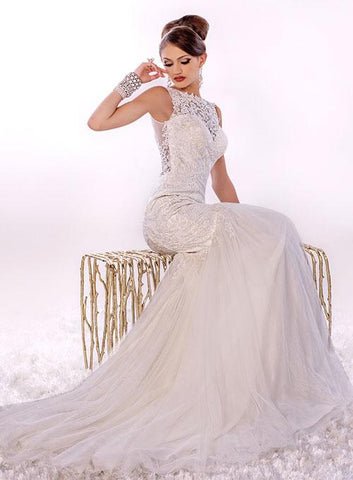 high neck lace mermaid wedding dress