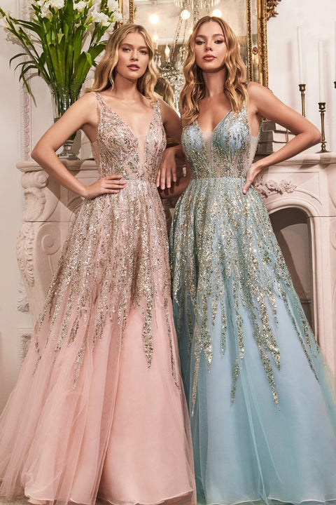 Ladivine C135 Size 6 Blush Long A Line Formal Ballgown Glitter V Neck – Glass  Slipper Formals