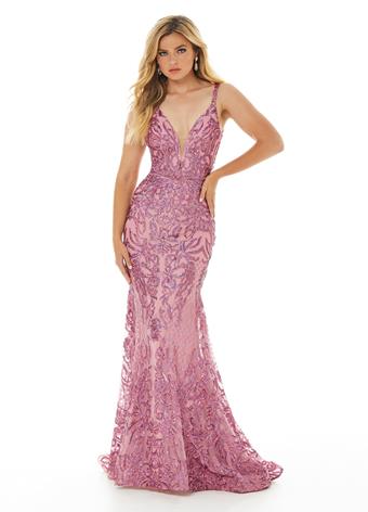 Mermaid Scoop Neck Lilac Sequin Lace Long Prom Dresses VK23103102