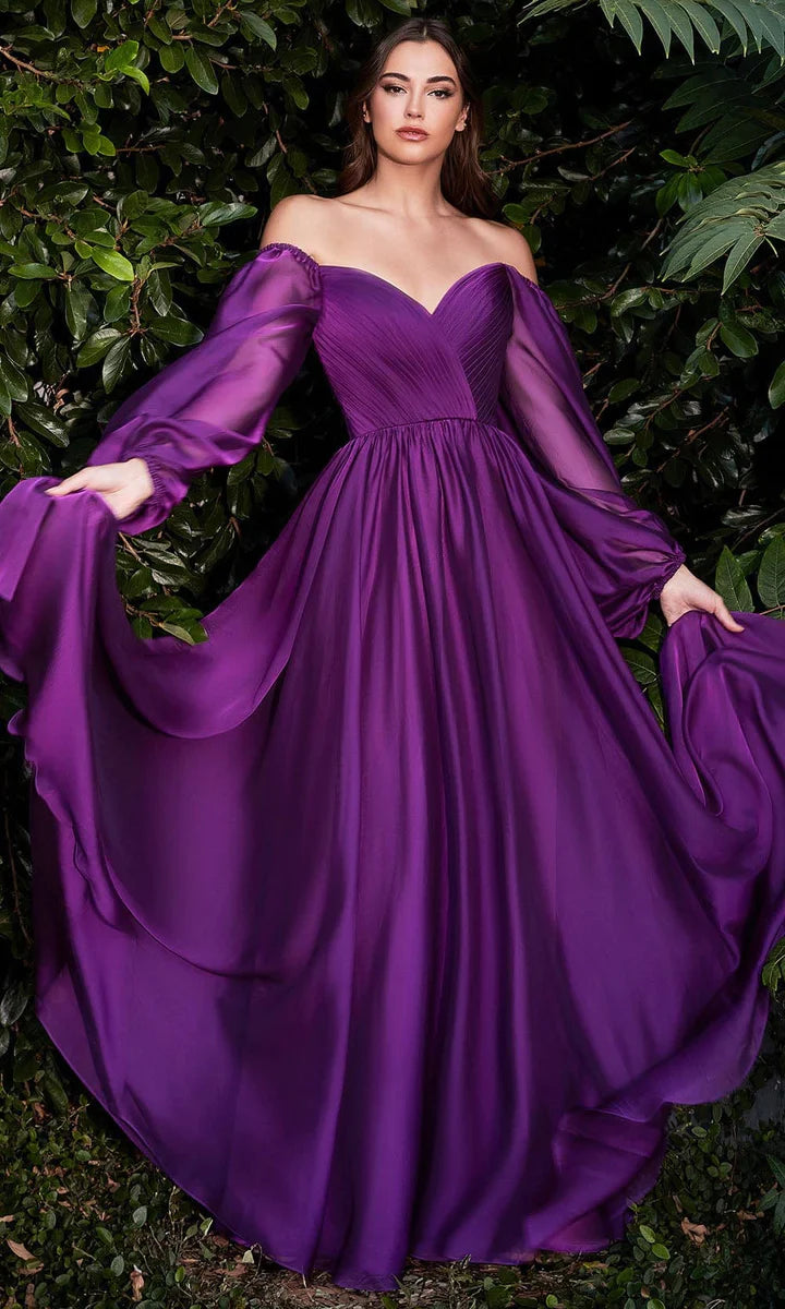 Dusty Purple Chiffon Long Sleeve Fashion Elegant Prom Dresses,PD00346 –  AlineBridal