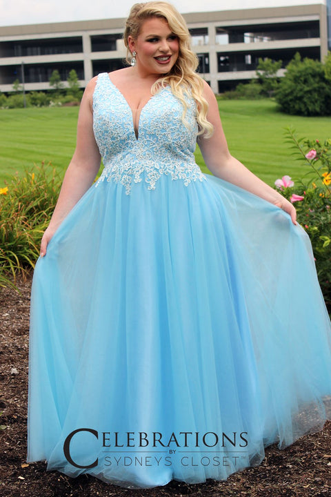 Sydney's Closet SC7309 plus sized prom dress evening gown A line tulle –  Glass Slipper Formals