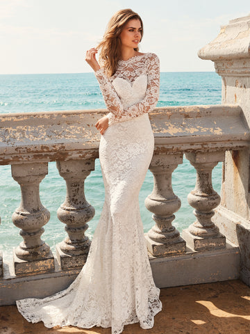white wedding dress with lace sleeves