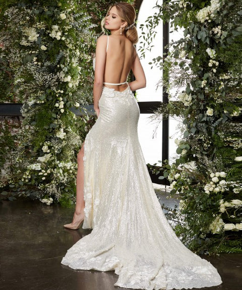 Jovani Bridal 06610 A Line Maxi Slit Sheer Beaded Corset Wedding Dress –  Glass Slipper Formals
