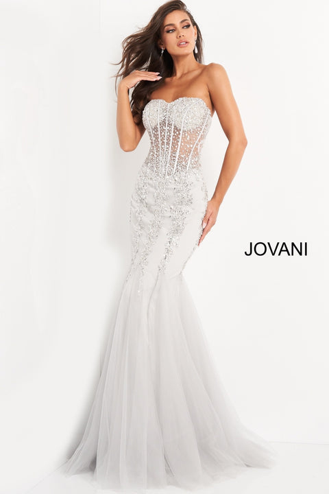Jovani 5908 Sheer Corset Mermaid Prom Dress Pageant Sexy Embellished F –  Glass Slipper Formals