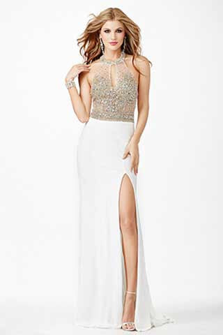 Jovani JVN63391 Fitted Bodice Deep Halter V-neck Long Dress