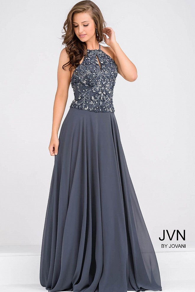 Jovani JVN 33700 Size 2 Navy Halter Chiffon Long Gown in Formal Dress ...