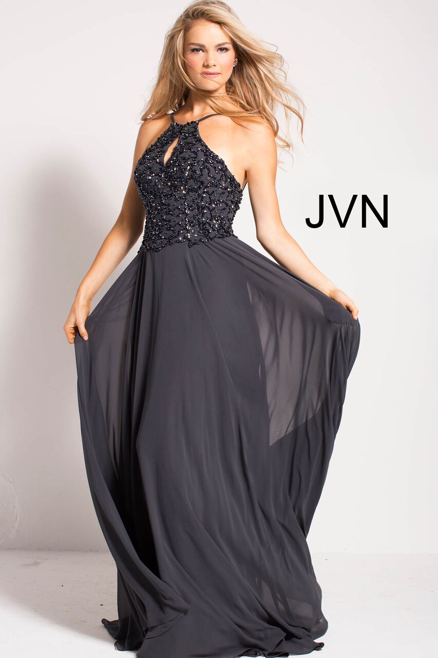 Jovani 23322 Chiffon Prom Dress Criss-Cross Ruching At The Waist Ruffl –  Glass Slipper Formals