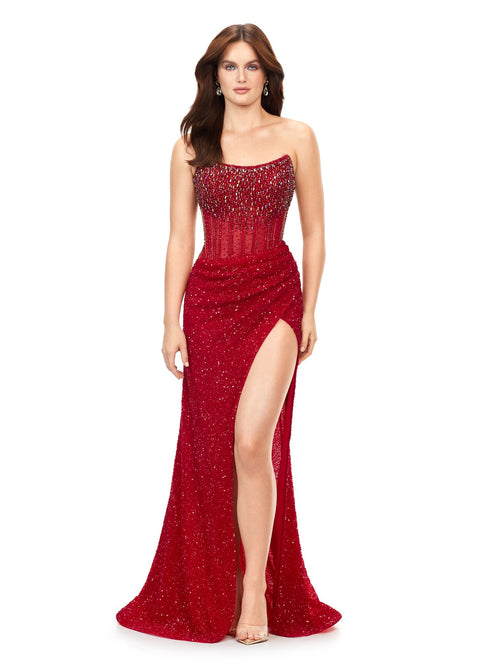 Velvet Gathered Fitted Corset Slit Women Evening Formal Gown By Ladivi –  Ariststyles