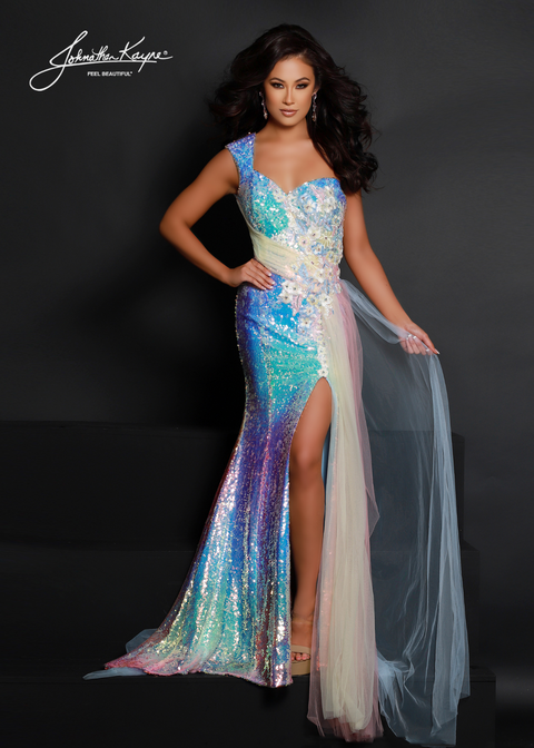Johnathan Kayne 2650 Size 0 Pastel Ombre Long Fitted Sequin One