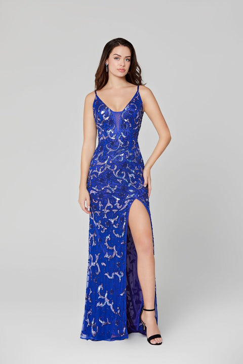 Primavera Couture 3775 Size 00, 4 Royal Blue Sequined Jumpsuit Beaded –  Glass Slipper Formals