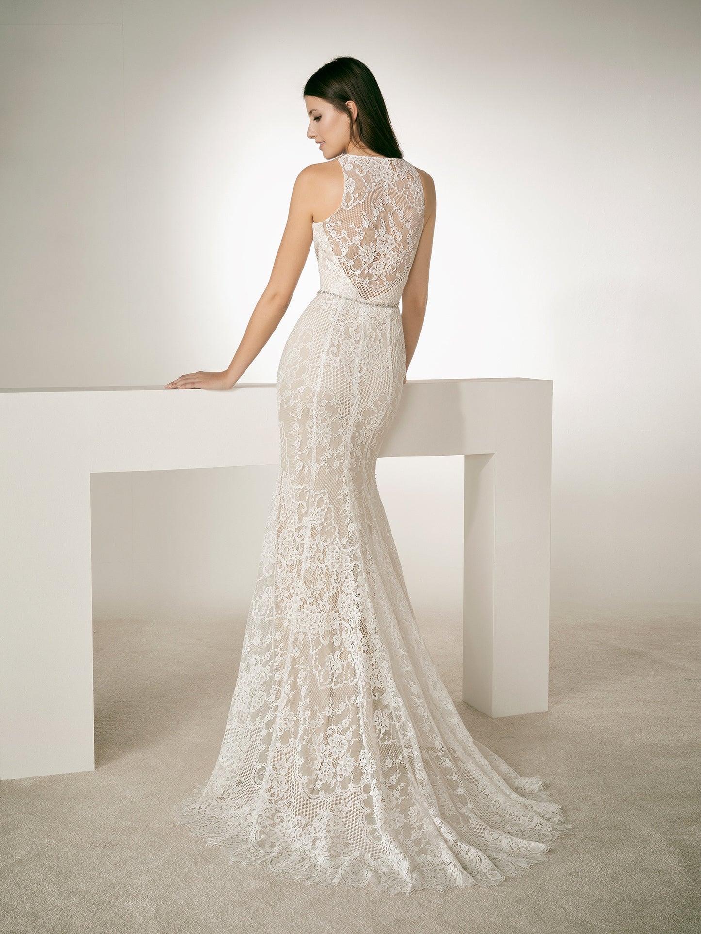 White One Bridal RAF Size 8 Lace Mermaid Wedding Dress Sheer high halt# ...