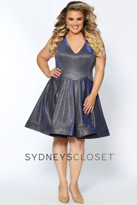 Sydney's Closet SC9107 Long Sequin Plus Size Jumpsuit One Shoulder Long  Sleeve Formal