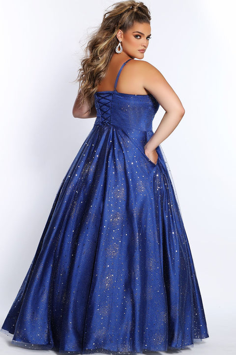 Sydney's Closet SC7355 A Line Satin Plus Size Prom Dress Slit V Neck F –  Glass Slipper Formals