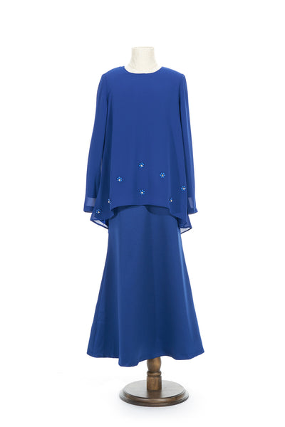 Petite Chiffon Baju  Kurung  in Royal  Blue  Adore Avenue