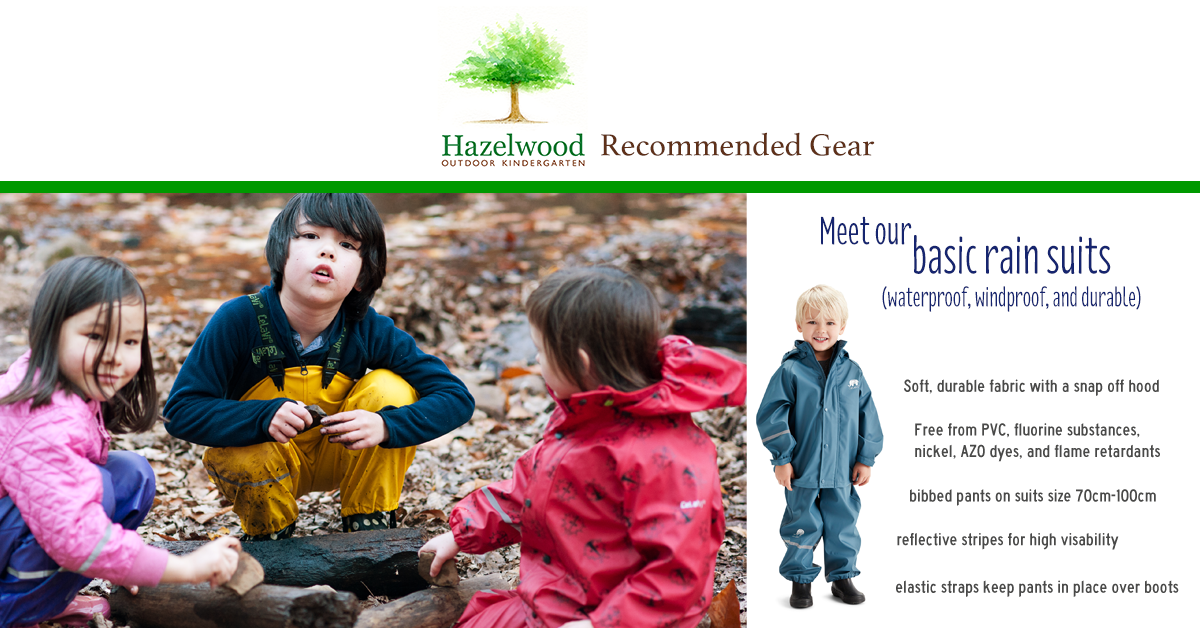 hazelwood outdoor preschool gear recommendation photo of children at forest play and gear outline