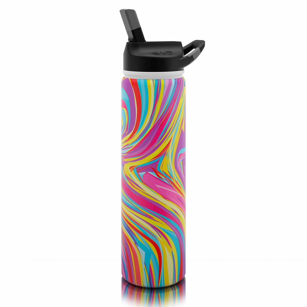  Abstract Tie Dye Spiral Vortex Stainless Steel Water Bottle  Reusable Water Cup Travel Mug with Straw Blue-Color : Home & Kitchen