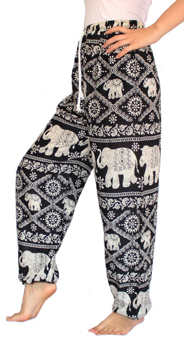 Black Elephant Harem Pants With Drawstring Waist - Bohemian Harem Pants ...