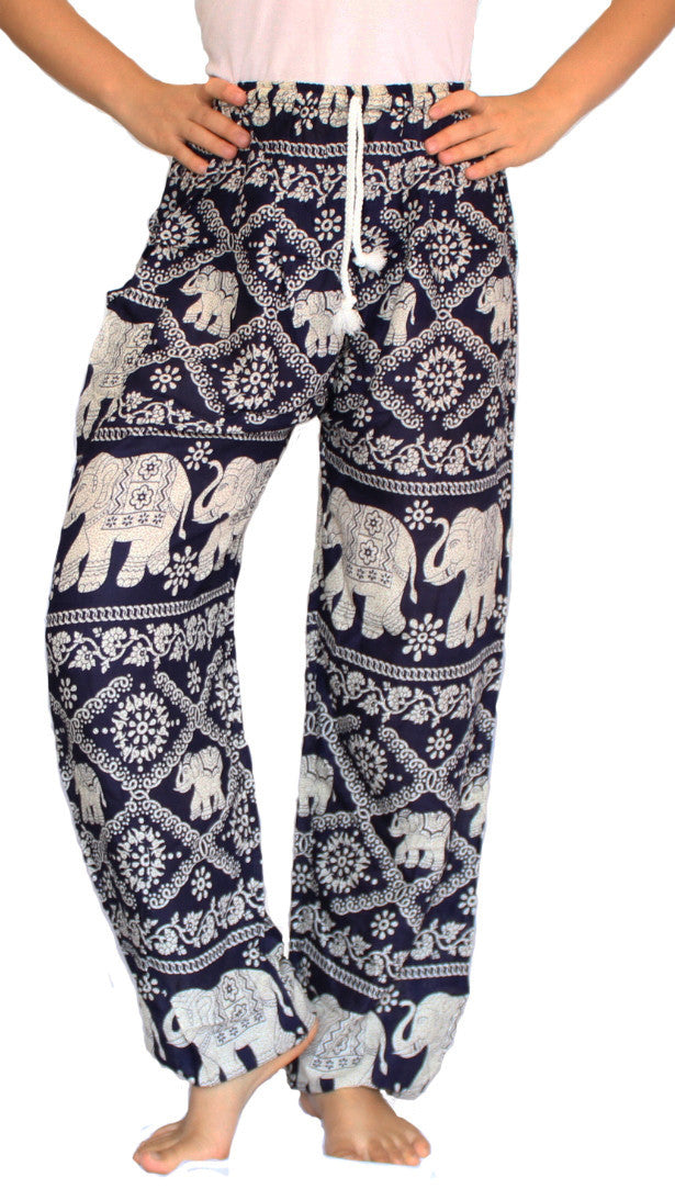 Dark Blue Elephant Harem Pants With Drawstring Waist - Bohemian Harem ...