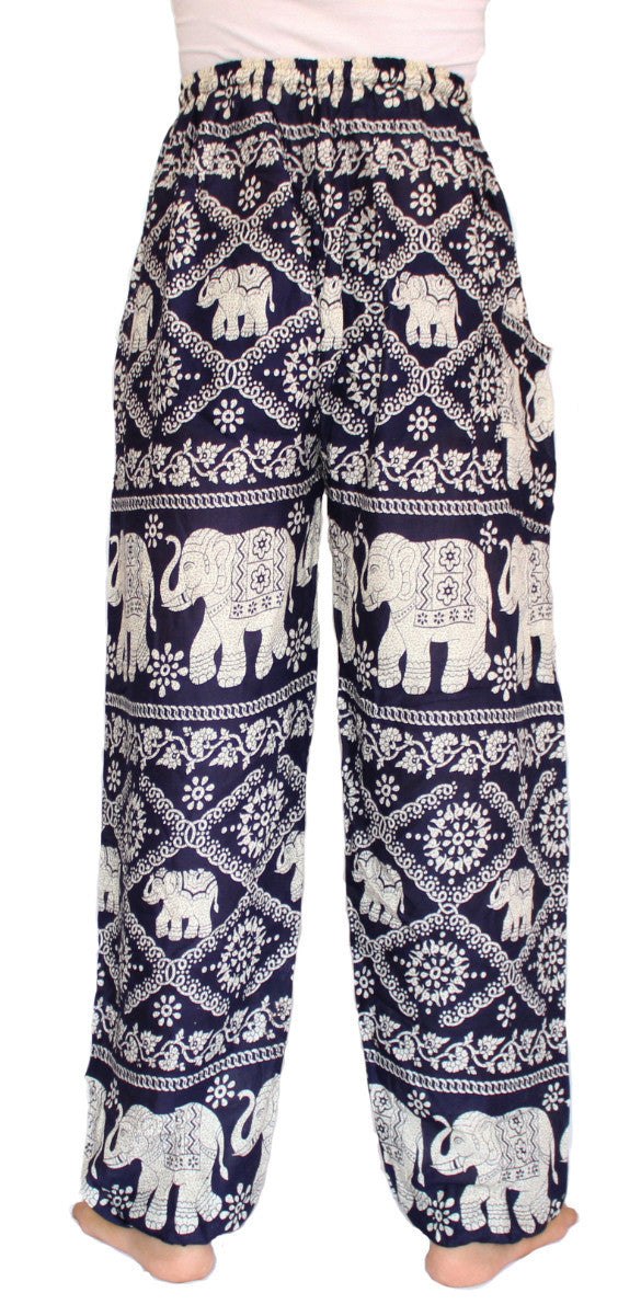 Dark Blue Elephant Harem Pants With Drawstring Waist - Bohemian Harem ...