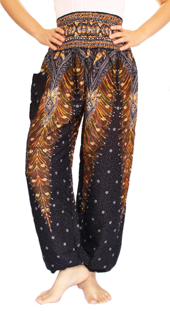 Black Peacock Harem Pants - Bohemian Harem Pants | Elephant Boho Hippie ...