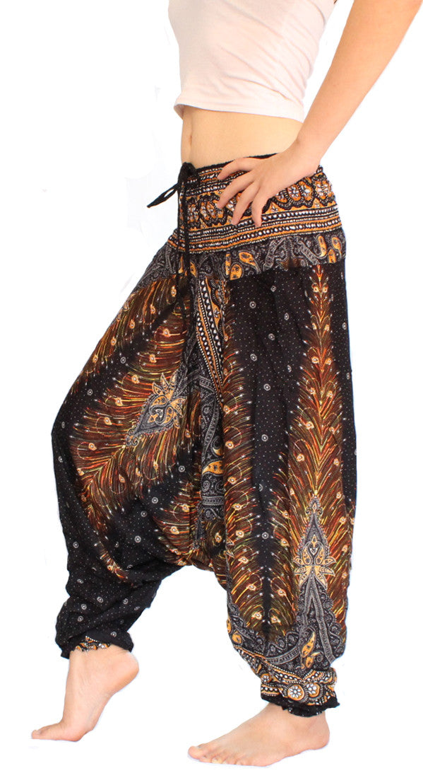 Black Peacock Aladdin Pants - Bohemian Harem Pants | Elephant Boho ...