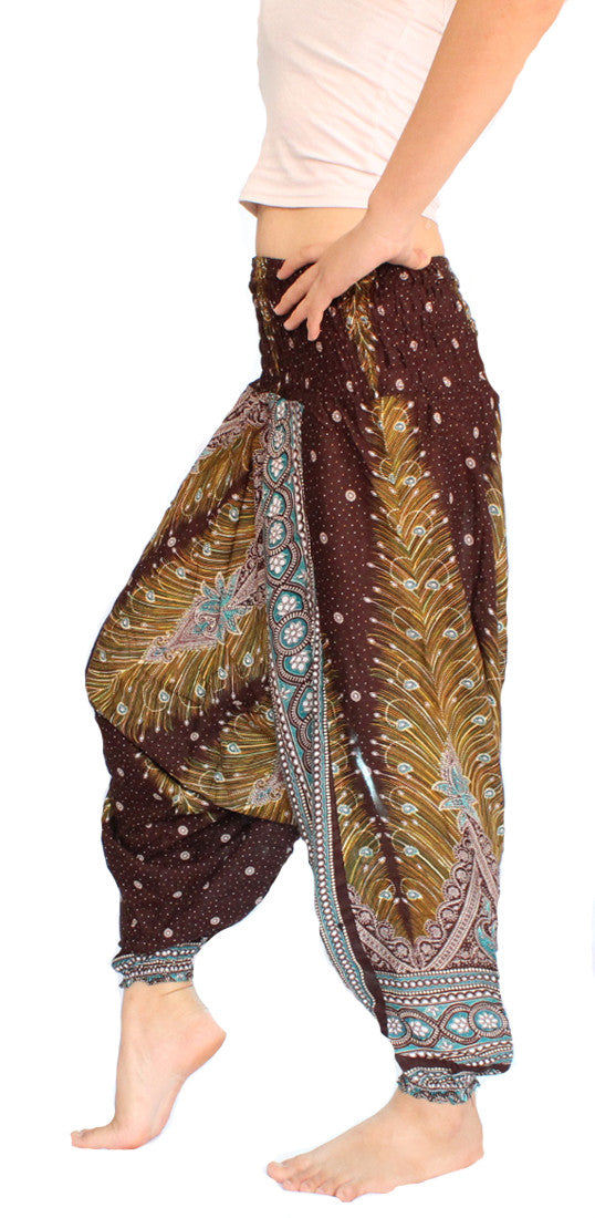 Brown Peacock Aladdin Pants - Bohemian Harem Pants | Elephant Boho ...