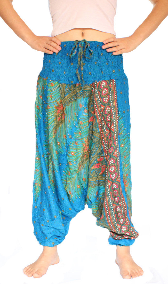 Light Blue Peacock Aladdin Pants - Bohemian Harem Pants | Elephant Boho ...