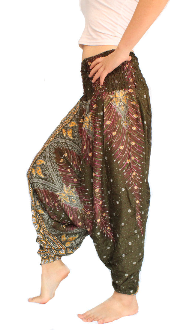 Dark Green Peacock Aladdin Pants - Bohemian Harem Pants | Elephant Boho ...