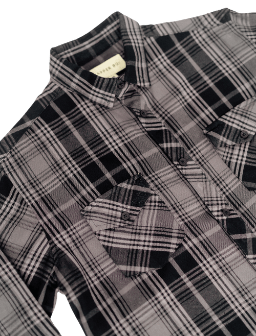 Poplin Blue-Black Plaid Long Sleeve Button-Up, Long Sleeve Button-up Shirts