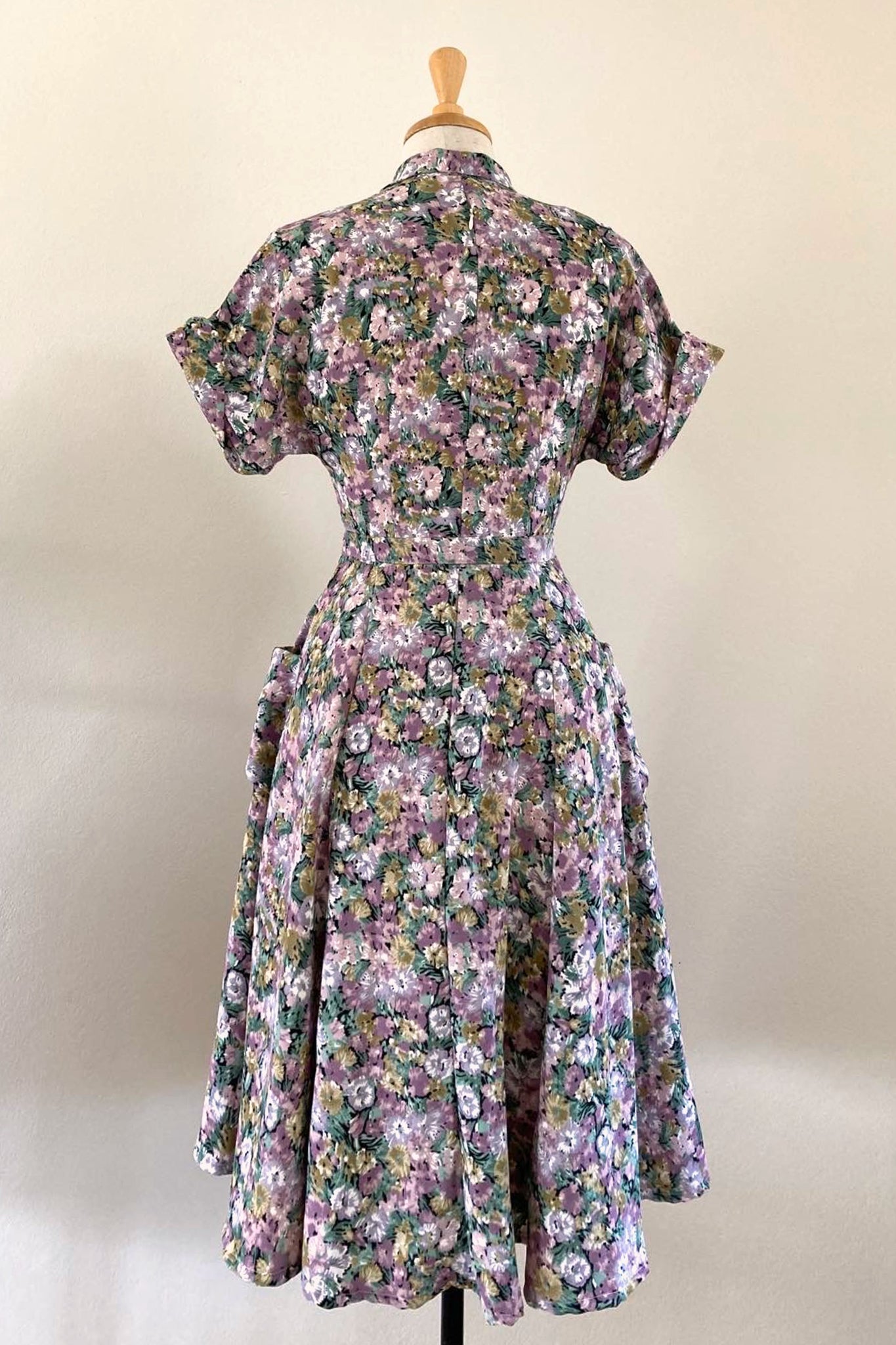 Nancy 1940’s Lilac & Green Floral Dress – Elise Design