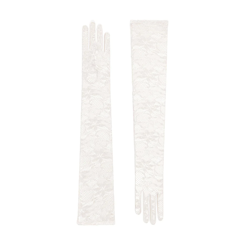 Long ivory lace bridal gloves.