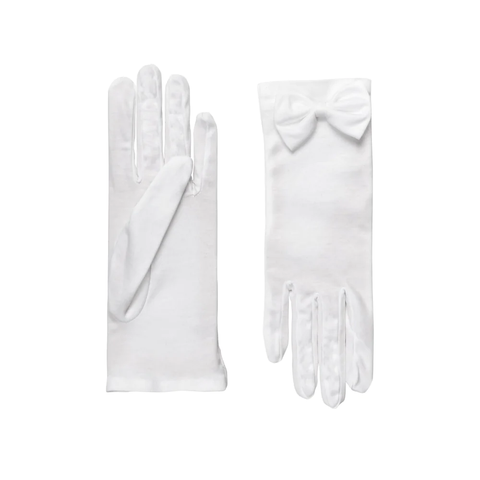 Short white cotton bridal gloves with bows