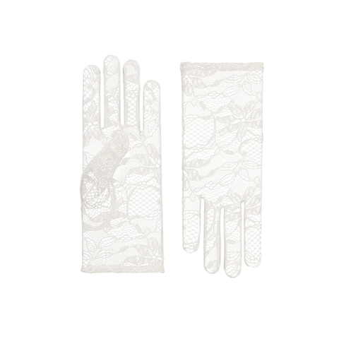 Short ivory lace bridal gloves.