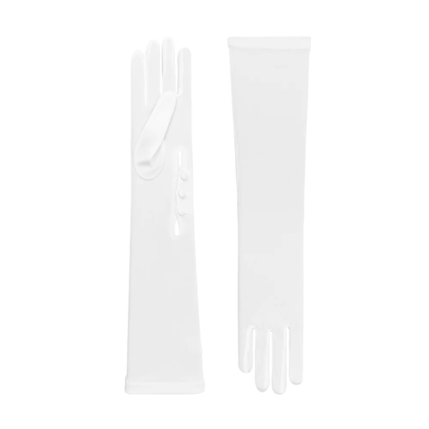 Tall white silk bridal gloves with buttons