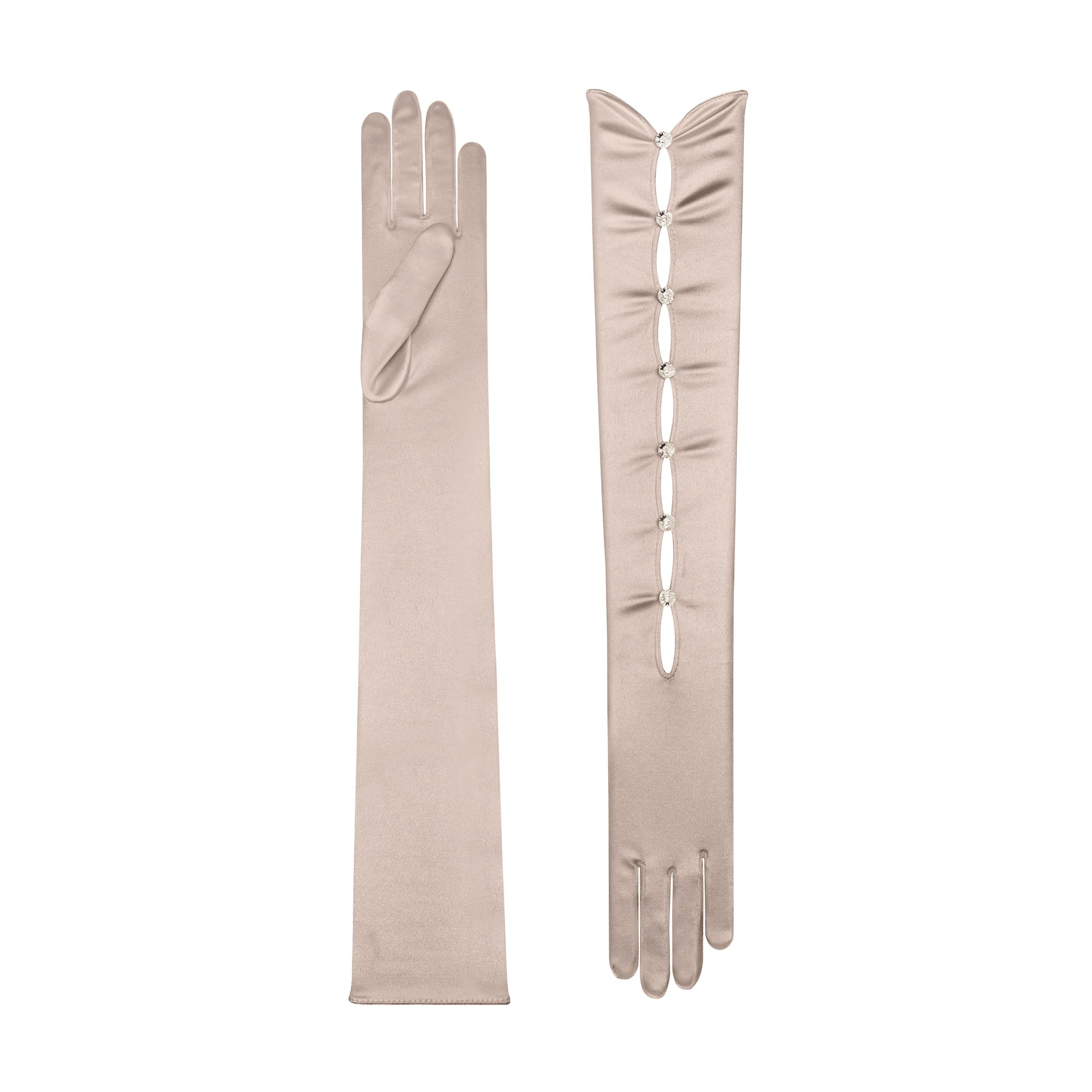 Cornelia James - Gold Satin Opera Gloves - Calypso - Size (8½) - Made to Measure Evening Gloves by Cornelia James