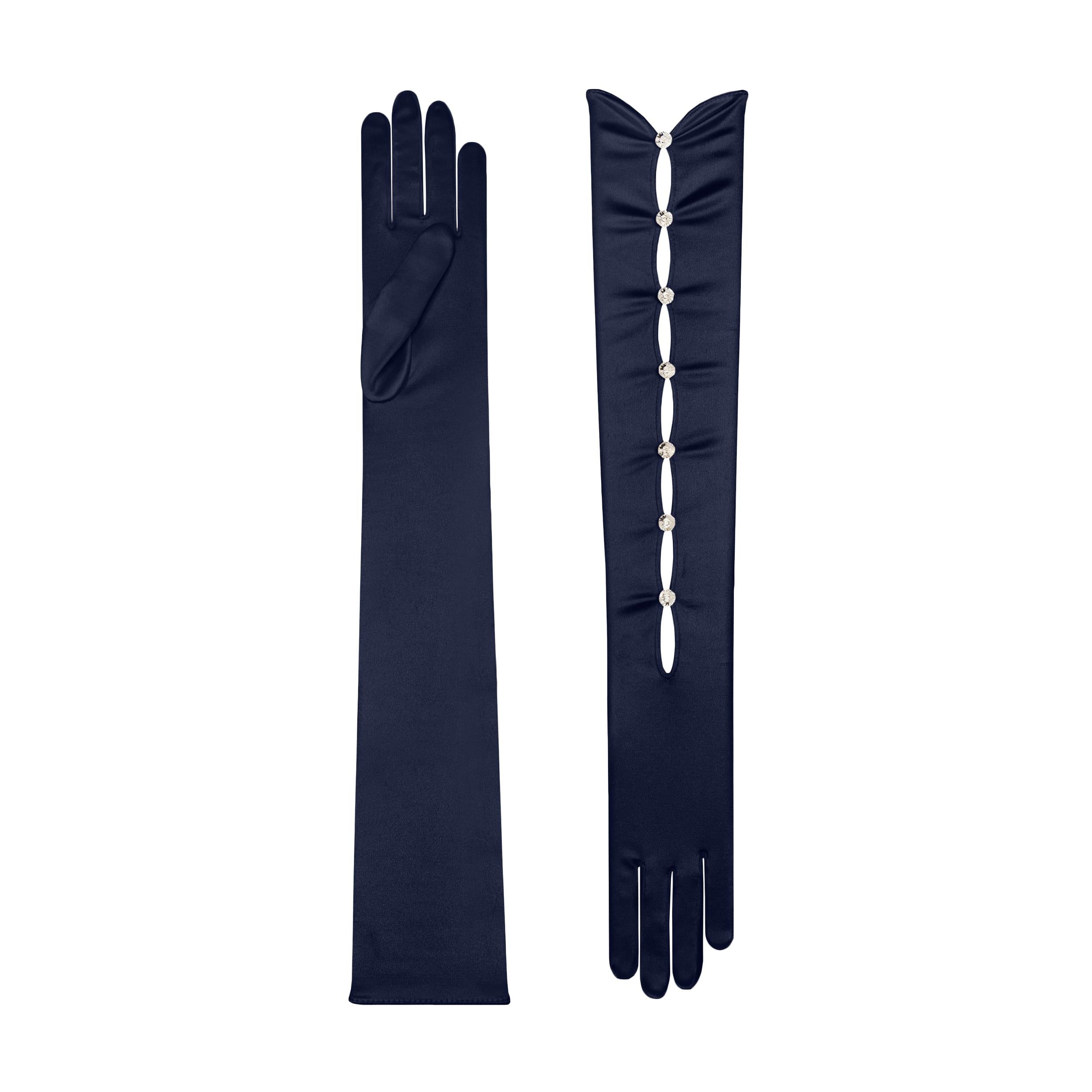 Cornelia James - Navy Blue Satin Opera Gloves - Calypso - Size (8½) - Made to Measure Evening Gloves by Cornelia James