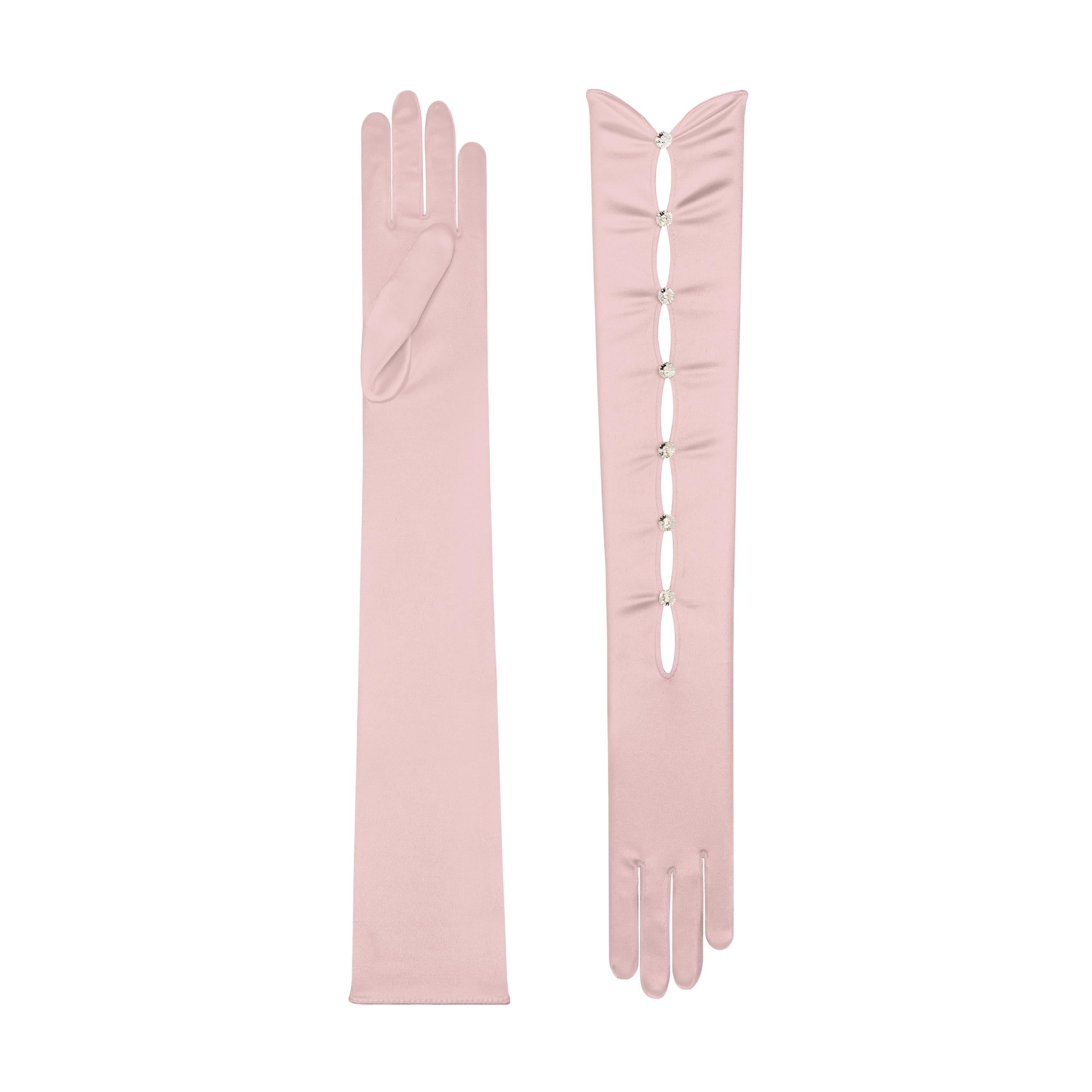 Cornelia James - Pink Satin Opera Gloves - Calypso - Size (8½) - Made to Measure Evening Gloves by Cornelia James