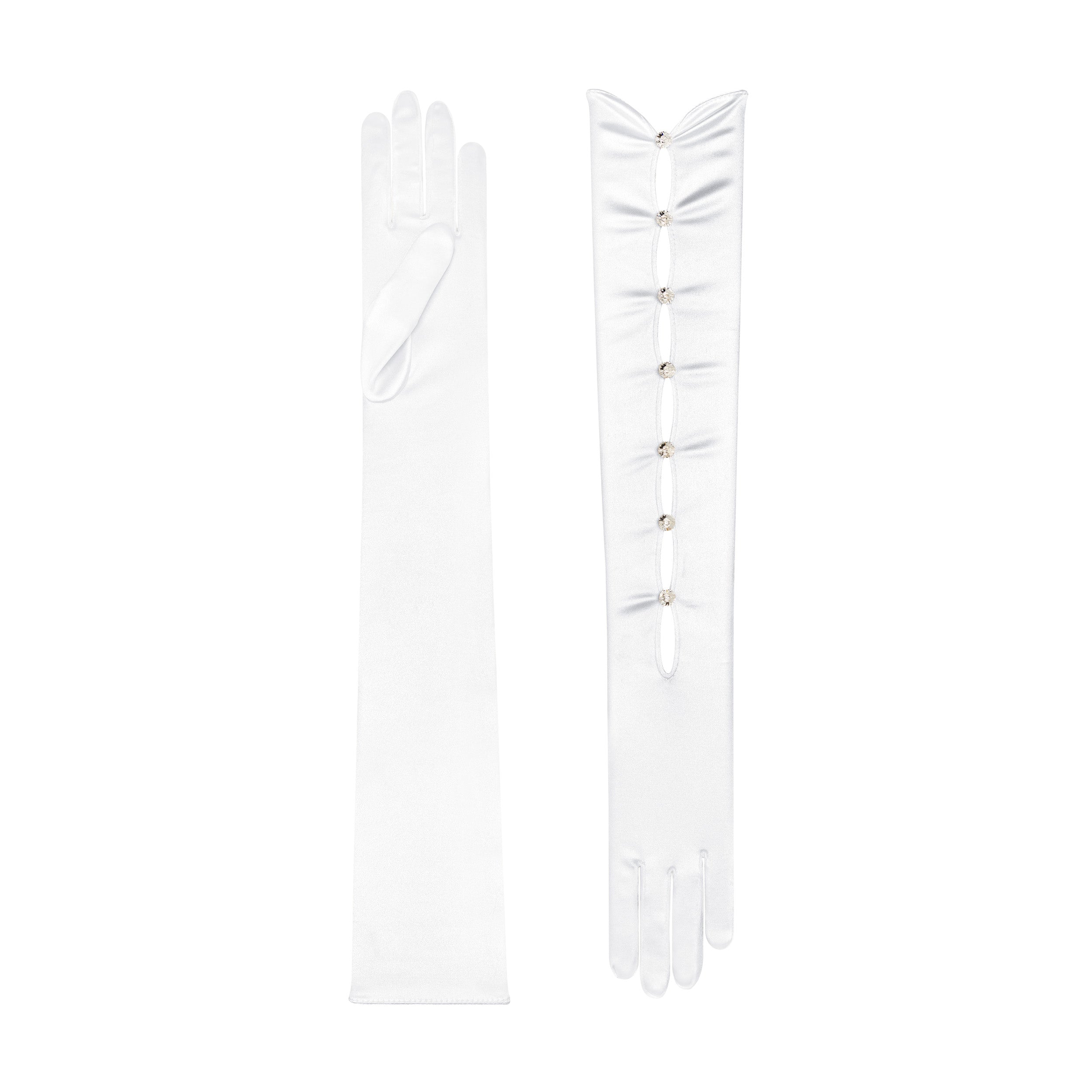 Cornelia James - White Satin Opera Gloves - Calypso - Size (8½) - Made to Measure Evening Gloves by Cornelia James