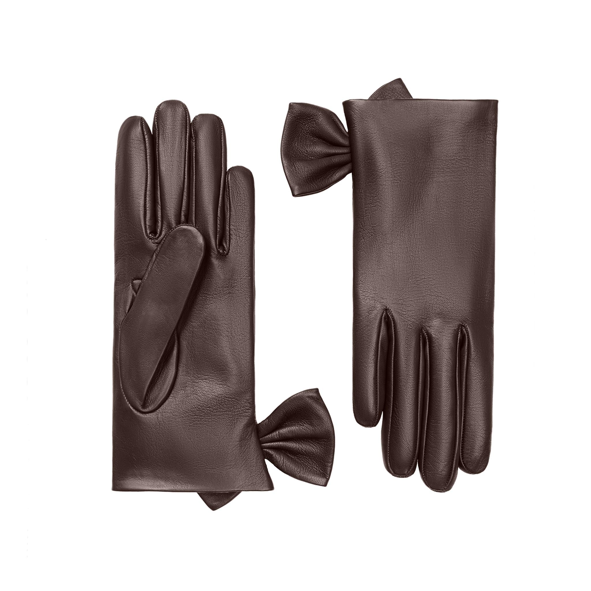 Cornelia James - Brown Leather Gloves with Silk Lining - Fleur - Size Large (8½) - Handmade Leather Gloves by Cornelia James