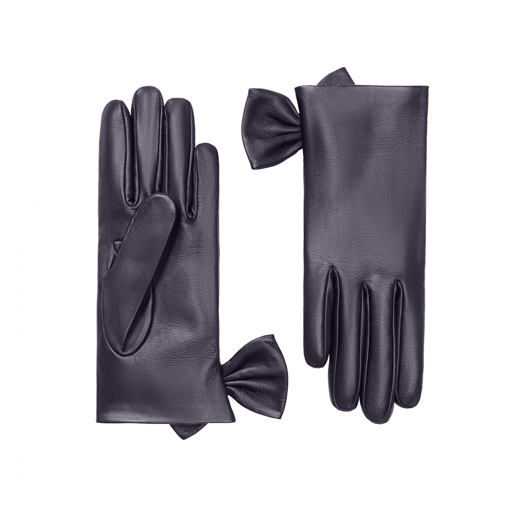 Cornelia James - Navy Blue Leather Gloves with Silk Lining - Fleur - Size Medium (7) - Handmade Leather Gloves by Cornelia James