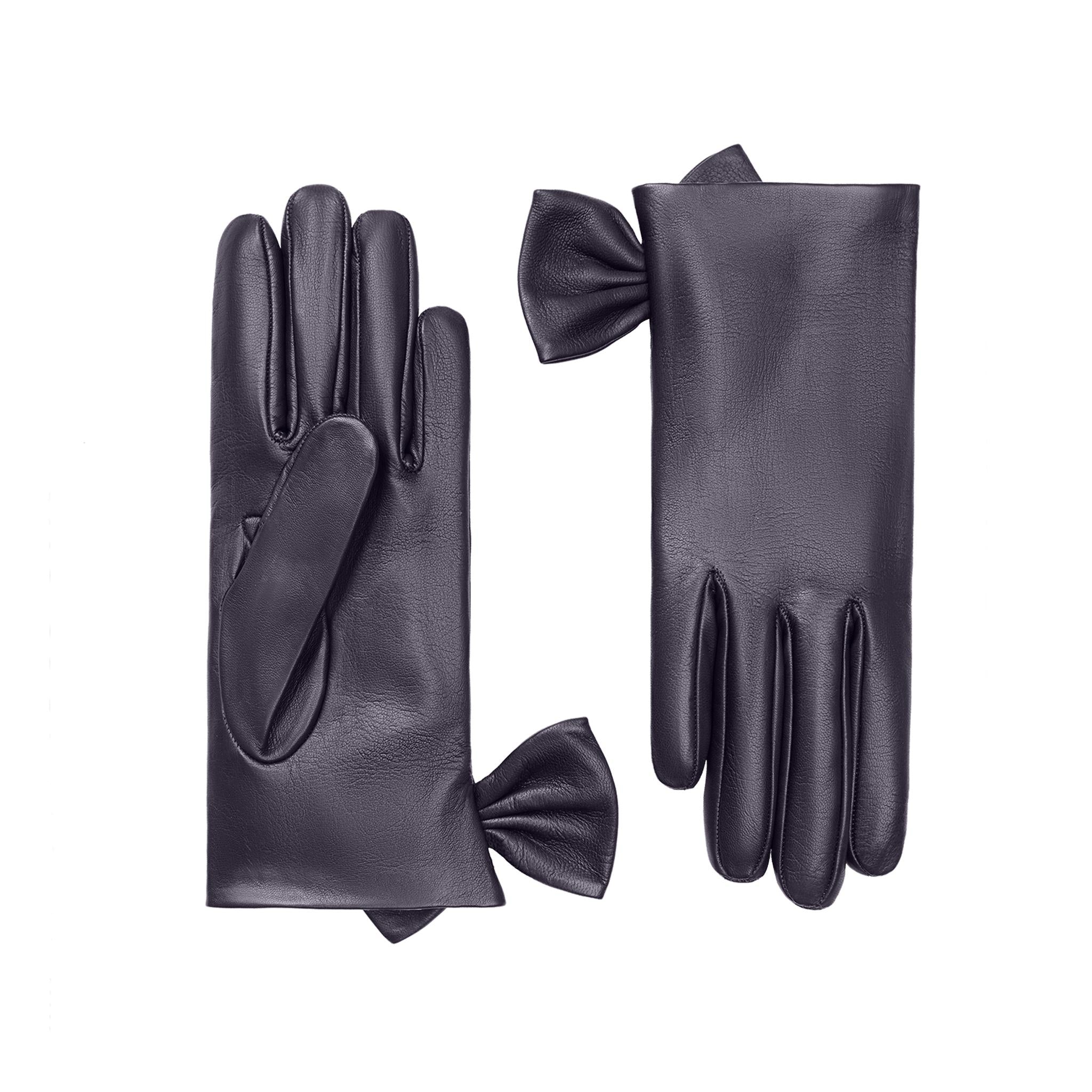 Cornelia James - Navy Blue Leather Gloves with Silk Lining - Fleur - Size Medium (7) - Handmade Leather Gloves by Cornelia James product