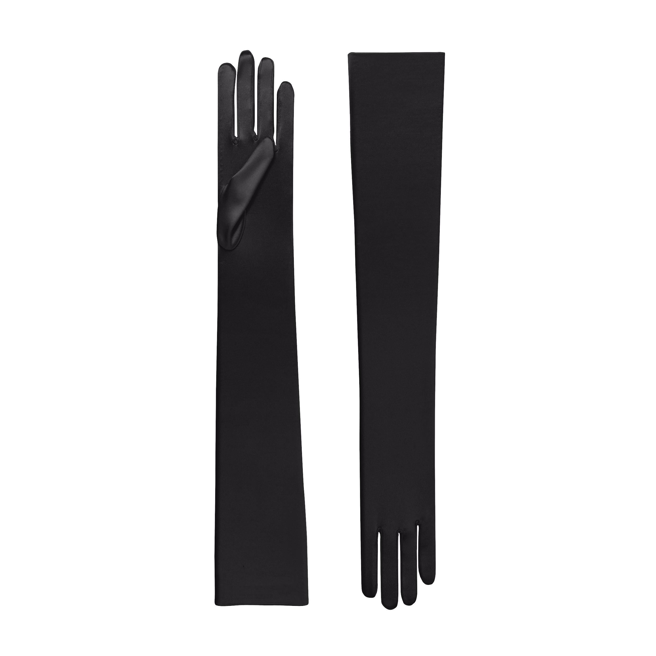 Cornelia James - Black Satin Opera Gloves - Hermione - Size Large (8½) - Made to Measure Evening Gloves by Cornelia James product