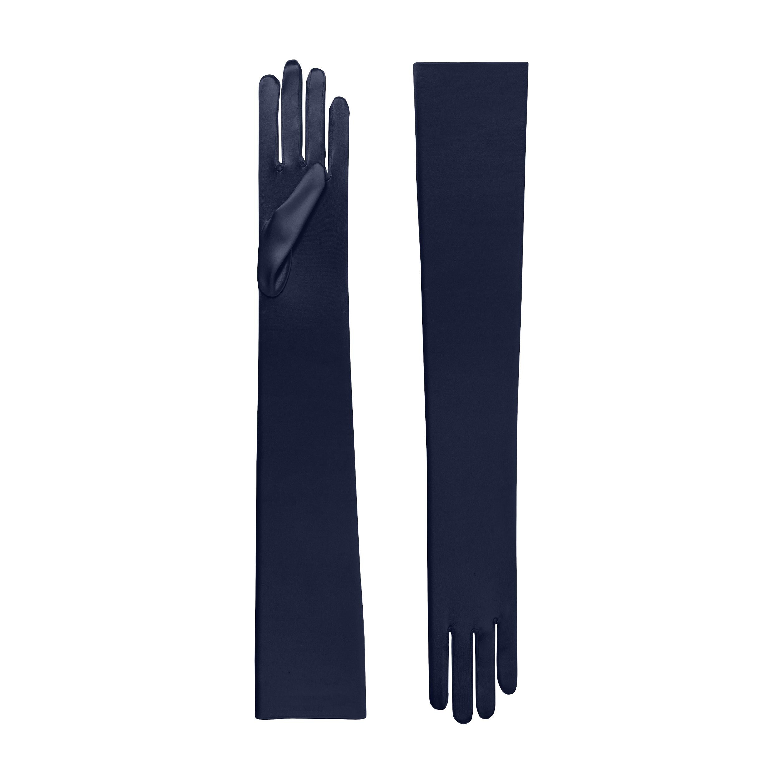 Cornelia James - Navy Blue Satin Opera Gloves - Hermione - Size Large (8½) - Made to Measure Evening Gloves by Cornelia James